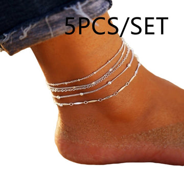 5Pcs/Set Women Beads Charm Chain Ankle Bracelet Beaded Bohemian Anklet For Women Barefoot Sandals Foot Leg Bracelet Jewelry Gift daiiibabyyy